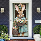 Aperturee - Aperturee Cute Bunny Floral Eggs Basket Easter Door Cover